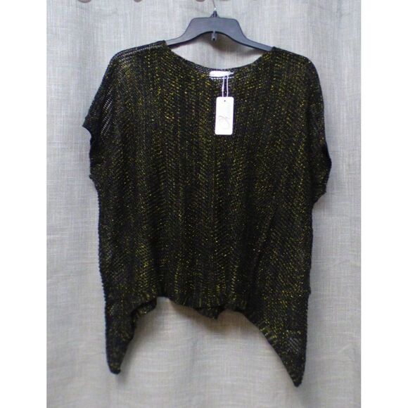 Oh Concept Collection Open Mesh Mettalic Poncho Top, One Size; Black/Gold - Picture 2 of 10